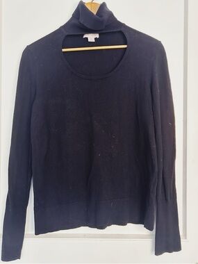 Women’s Black I State Turtleneck Sweater with Chest Cut Out Size M